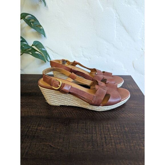 Franko Sarto Crispin Brown Leather Espadrilles Sling Back Wedge Sandals - Sz 9 - Picture 1 of 7
